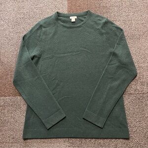 LL Bean 100% Cashmere Crewneck Sweater Green Men's Sz L Preppy Office Casual